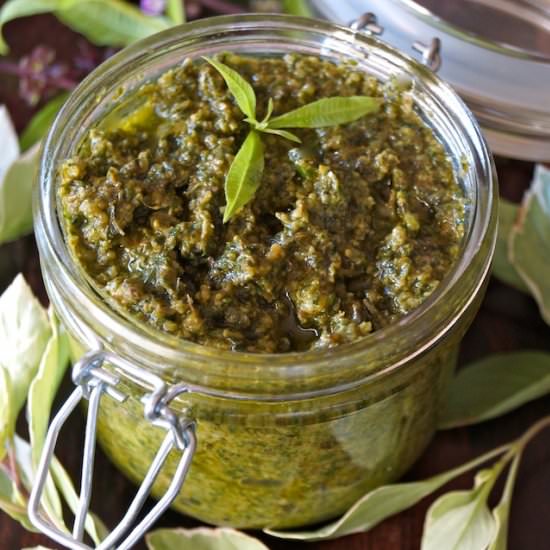 Basil-Lemon Verbena Pesto - Recipe photo by cookingontheweekends