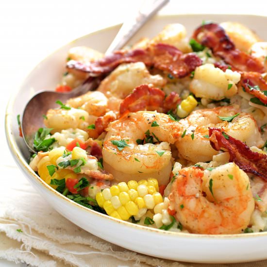 Shrimp and Corn Risotto with Bacon - Recipe photo by fromachefskitchen