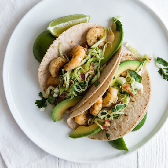 Shrimp Tacos with Cilantro Slaw - Recipe photo by Downshiftology