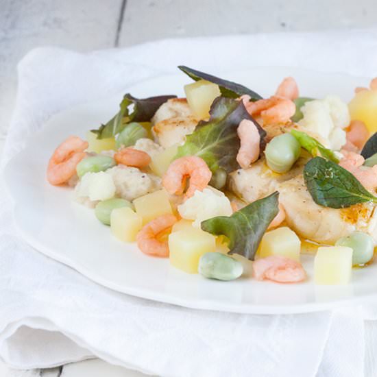 Cod with Broad Beans & Cauliflower - Recipe photo by ohmydish