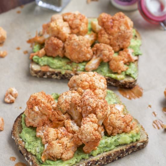Buffalo Cauliflower Avocado Toast - Recipe photo by Stacey Homemaker