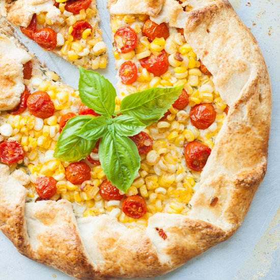 Corn and Tomato Basil Galette - Recipe photo by thesunnypalate