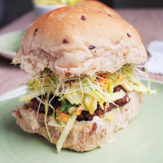 Asian Bean Burgers & Wasabi Slaw - Recipe photo by euphoricvegan