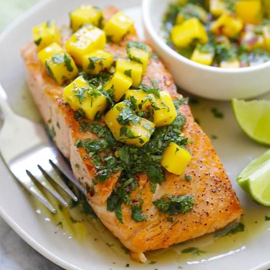 Chimichurri Salmon with Mango - Recipe photo by rasamalaysia