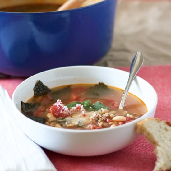 Turkey Sausage, Kale and Bean Soup - Recipe photo by Wineandawoodenspoon