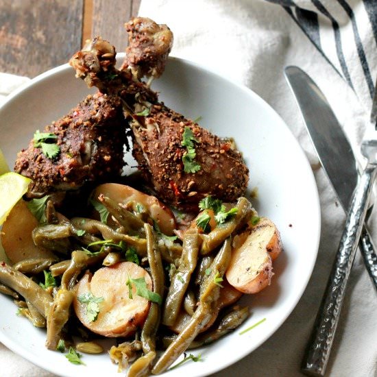 Slow Cooked Jerk Chicken Leg Dinner - Recipe photo by 5dinners1hour
