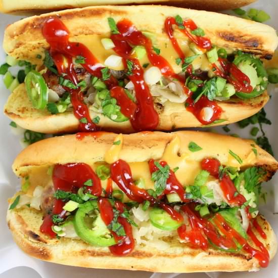 Cheesy Brats With Fried Pickles - Recipe photo by HollyatTasteAndSee