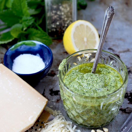 Lemon Balm Pesto - Recipe photo by vintagekitty