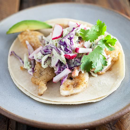 Fish Tacos with Cilantro Lime Slaw - Recipe photo by therusticfoodie