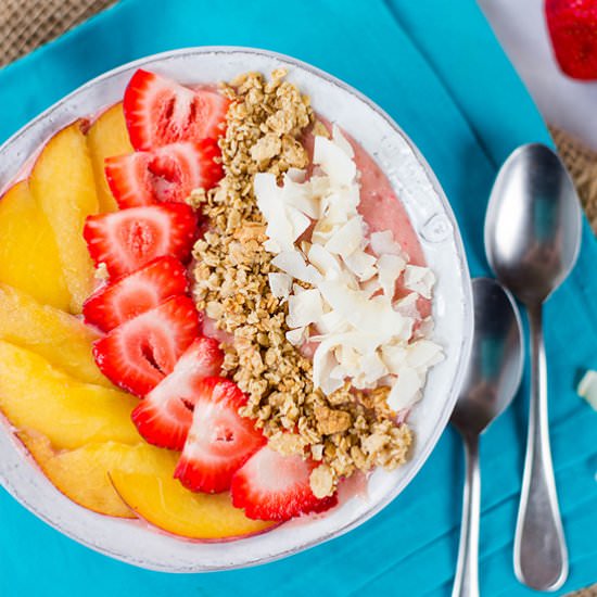 Strawberry & Peach Smoothie Bowl - Recipe photo by asweetpeachef