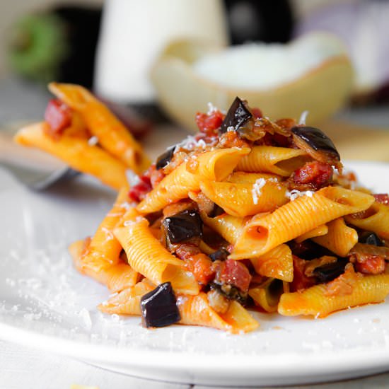 Eggplant Pasta with Ham & Ricotta - Recipe photo by Philosokitchen