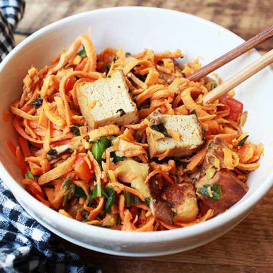 Sweet Potato Noodles with Tofu - Recipe photo by asiancaucasian