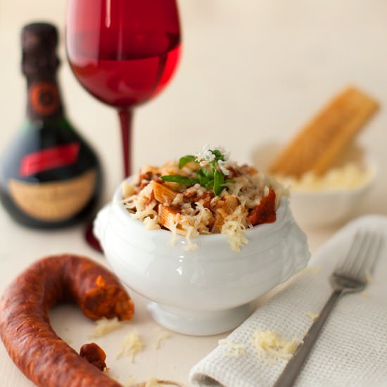 Penne with Chorizo Marinara - Recipe photo by elenianag