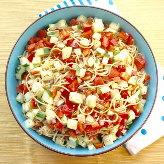 Veggie Spaghetti Salad - Recipe photo by CookingClarified
