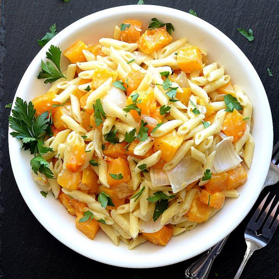 Penne with Roasted Butternut Squash - Recipe photo by TheVegLife