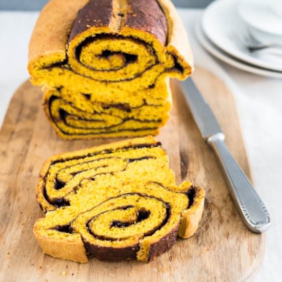 Nutella Swirl Pumpkin Bread - Recipe photo by platedcravings