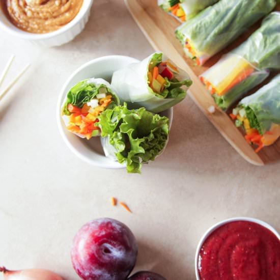 rainbow rolls & spicy plum sauce - Recipe photo by quinns place