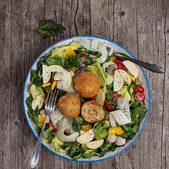 Cheese Dumplings on Mixed Salad - Recipe photo by cookingcatrin