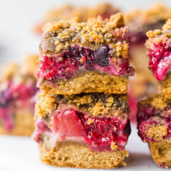 Berry Crumble Bars - Recipe photo by Wholesome Patisserie