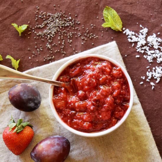 Plum Strawberry Chia Compote - Recipe photo by naturalfitdiet