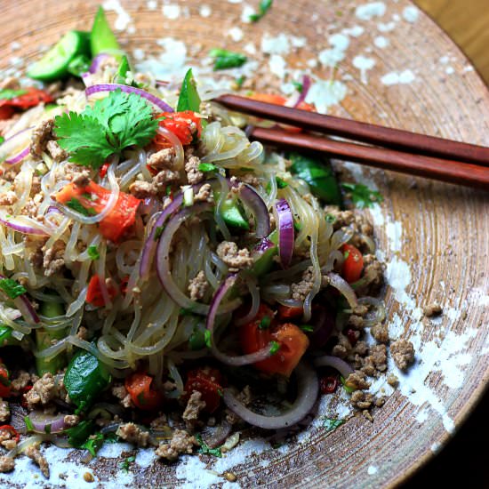 Thai Pork Salad with Konjac Noodles - Recipe photo by My PCOS Kitchen