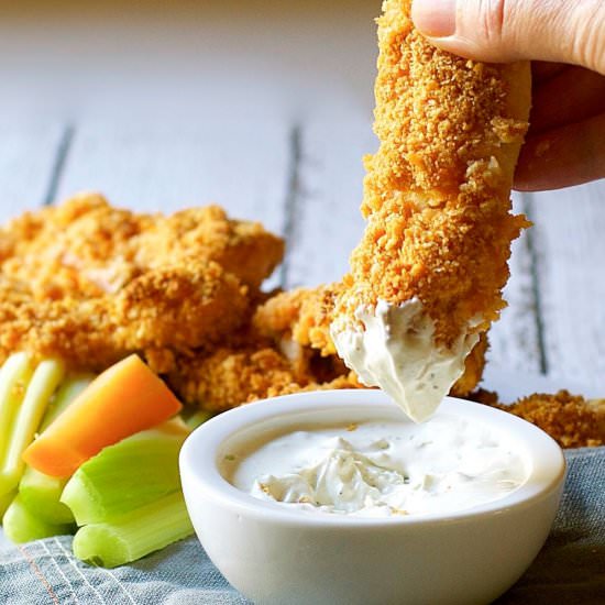 Crispy Baked Buffalo Chicken Tender - Recipe photo by PinchandSwirl