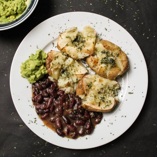 Smashed Potatoes & Baked Beans - Recipe photo by strawberry17