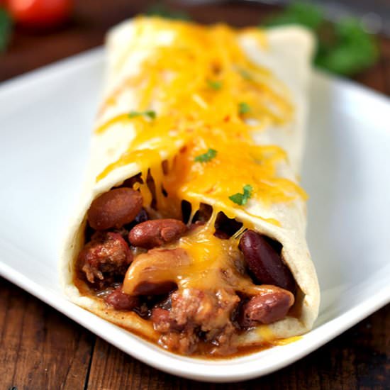5-Minute Cheesy Chili Burritos - Recipe photo by Mighty Mrs