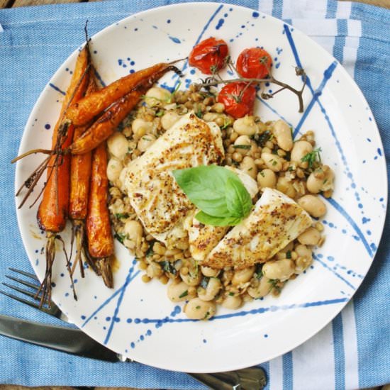 Fish, Warm Bean Stew and Carrots - Recipe photo by myfoodpassion