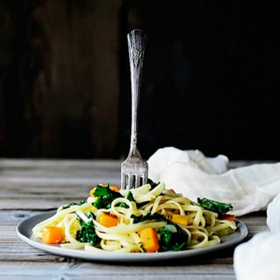 Butternut Squash Kale Pasta - Recipe photo by howdoesshe