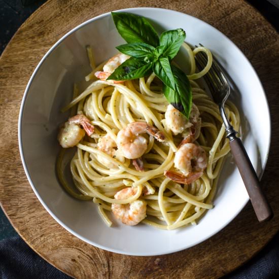 Creamy Basil Shrimp Pasta - Recipe photo by gogogogourmet