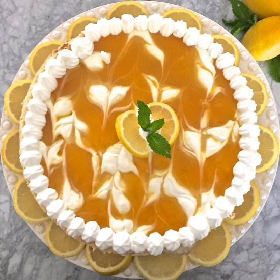 Luscious Lemon Swirl Cheesecake - Recipe photo by Grits and Pinecones