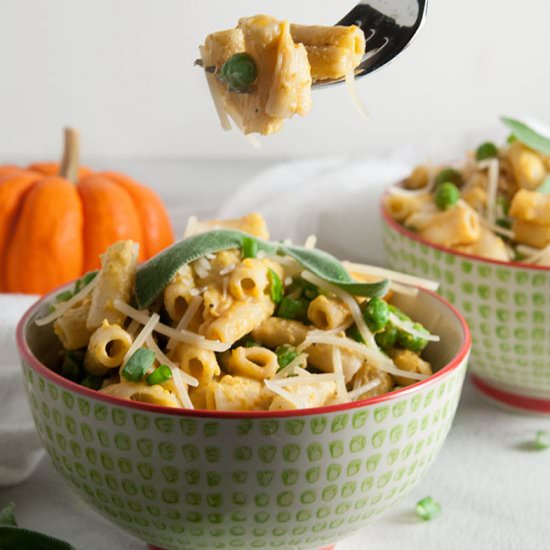 Pumpkin Penne with Peas & Parmesan - Recipe photo by SeasonedSprinkles