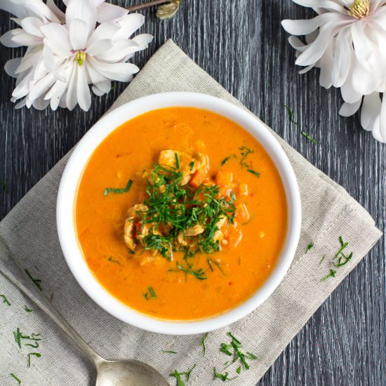 Spicy Chicken,Tomato & Coconut Soup - Recipe photo by almondtozest.com
