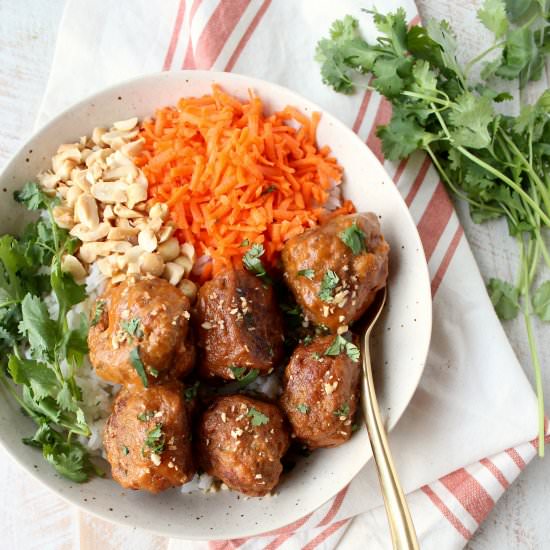 Thai Peanut Turkey Meatball Bowls - Recipe photo by Whitney Bond