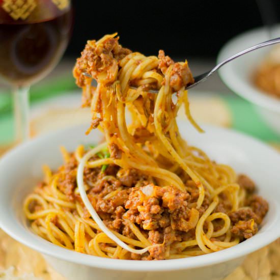 Soy Sprouts Spaghetti Bolognese - Recipe photo by rollingspoons