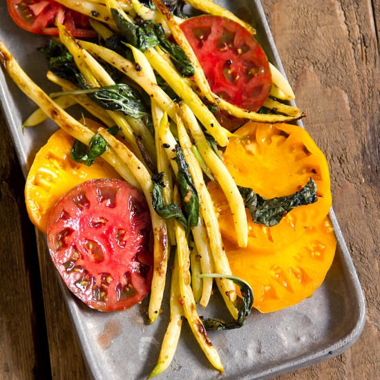 Pole Beans and Heirloom Tomatoes - Recipe photo by SippitySup