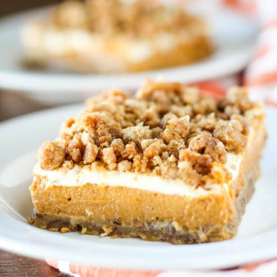 Pumpkin Cheesecake Crumble Bars - Recipe photo by bakedinaz