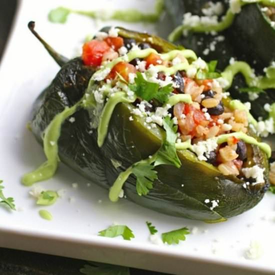 Black Bean & Rice Stuffed Poblanos - Recipe photo by Grabaplate