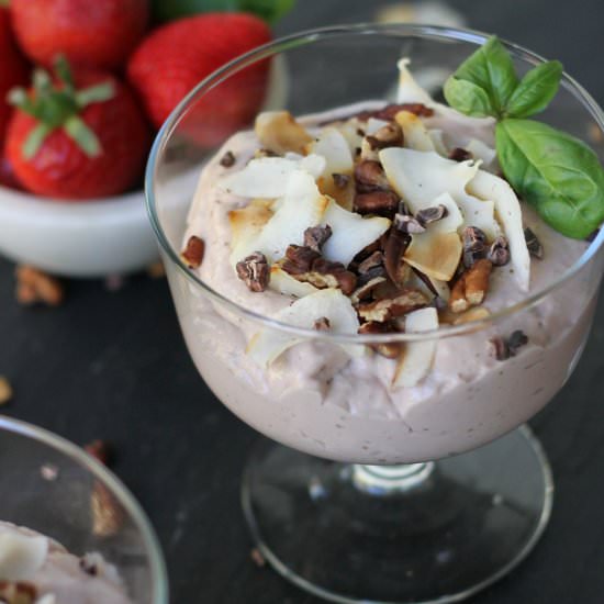 Strawberry Basil Pudding - Recipe photo by organicallymandy