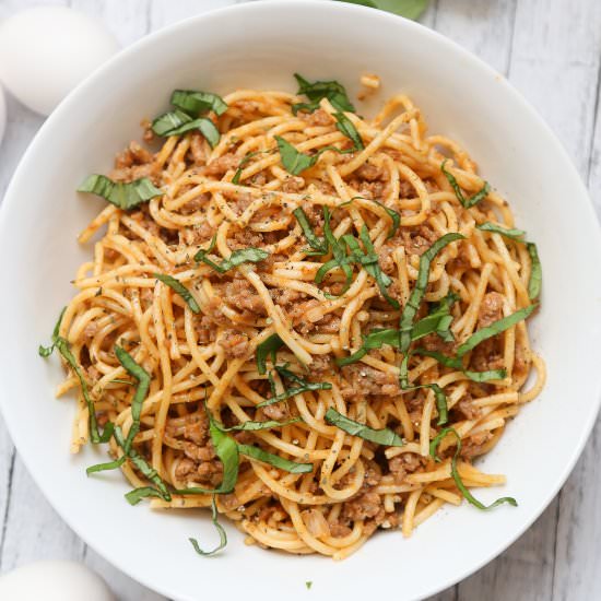 Turkey Spaghetti Carbonara - Recipe photo by lovehappyhour