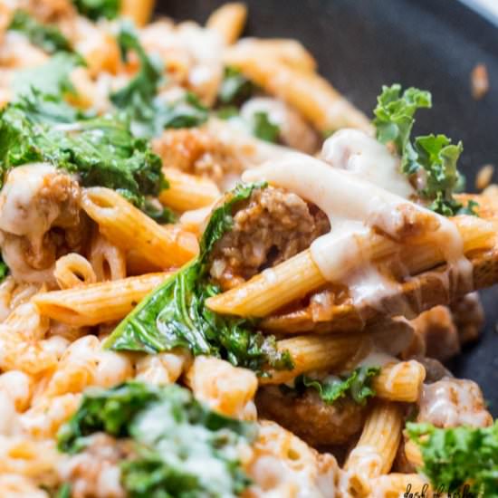 Cheesy Sausage Pasta Skillet - Recipe photo by dashofherbs