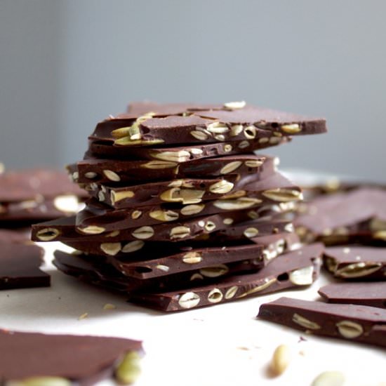 Dark Chocolate Pumpkin Seed Bark - Recipe photo by betondinner