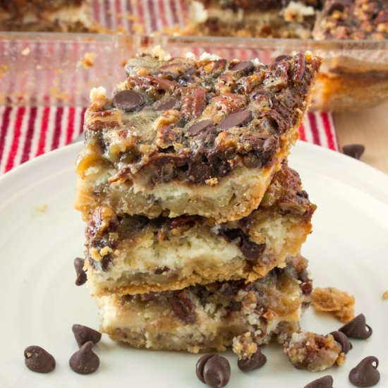 chocolate pecan pie cheesecake bars - Recipe photo by certifiedpastryaficionado
