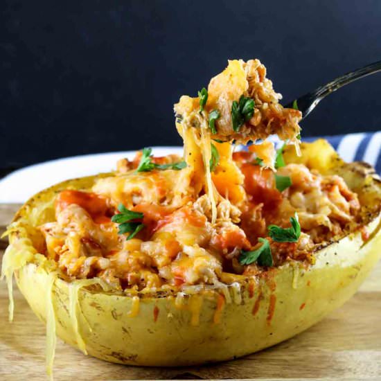 Buffalo Chicken Spaghetti Squash - Recipe photo by WanderlustandWellness