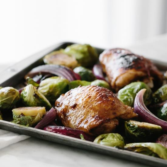 Balsamic Chicken & Brussels Sprouts - Recipe photo by Downshiftology