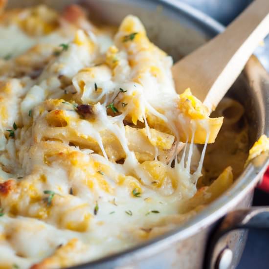 Butternut Squash Bacon Penne - Recipe photo by MamaGourmand