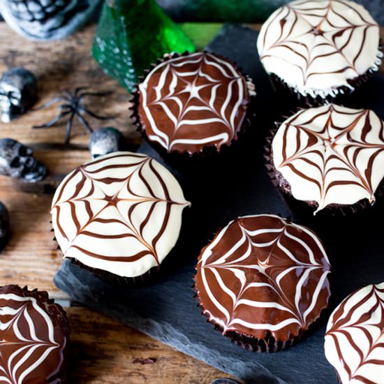 Halloween Chocolate Spider Web Cupc - Recipe photo by KitchenSanctuary