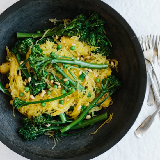 Spaghetti Squash with Broccolini - Recipe photo by Downshiftology