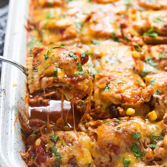 Chicken Enchilada Baked Ravioli - Recipe photo by cookingforkeeps